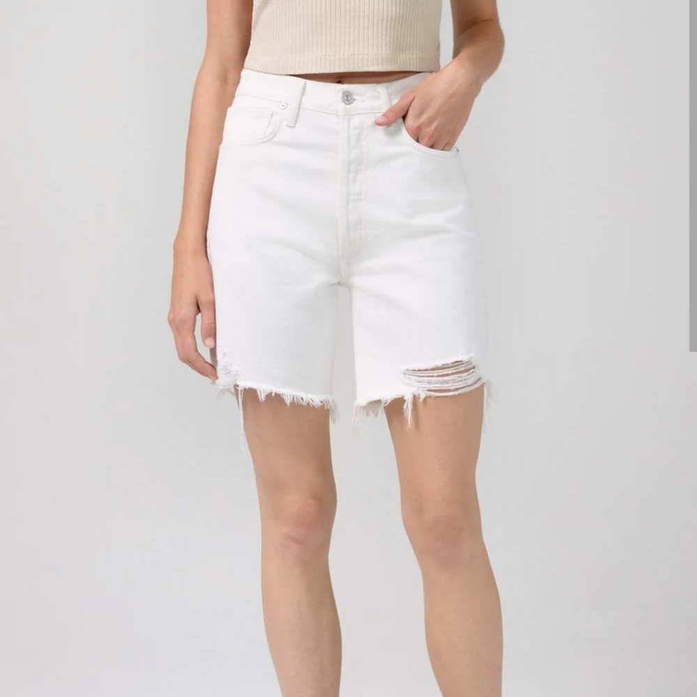 Citizens Of Humanity White Distressed Denim Bermuda Shorts